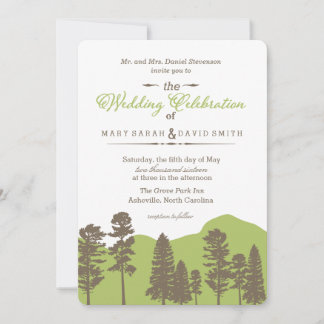 Rustic Woodland Mountain en Trees Wedding Invite Kaart