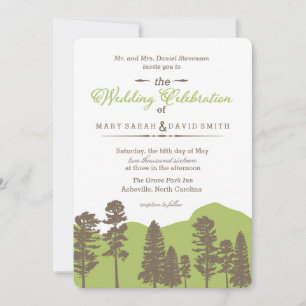 Rustic Woodland Mountain et Trees Wedes Invitation