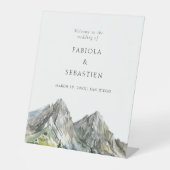 Rustic Woodland Mountain Forest Wedding Welkom Reclamebord Met Voetstuk (Voorkant)