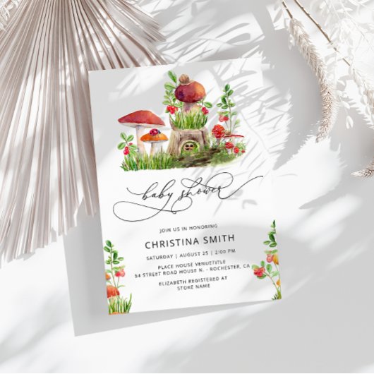 Rustic Woodland Mushroom Baby shower Uitnodiging