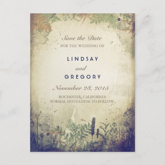 Rustic Woodland Navy Enregistrer la date Cartes po (Devant)