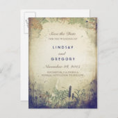 Rustic Woodland Navy Save the Date Briefkaarten (Voorkant / Achterkant)