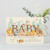 Rustic Woodland Neutral Baby shower Invitation Kaart (Staand voorkant)