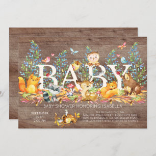 Rustic Woodland Neutral Baby shower Invitation Kaart