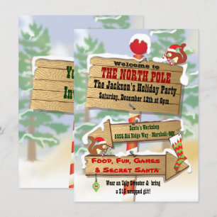 Rustic Woodland North Pole Signs Holiday Kaart