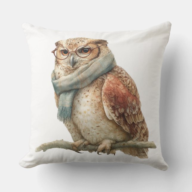 Rustic Woodland Owl Christmas Throw Pillow Kussen (Voorkant)
