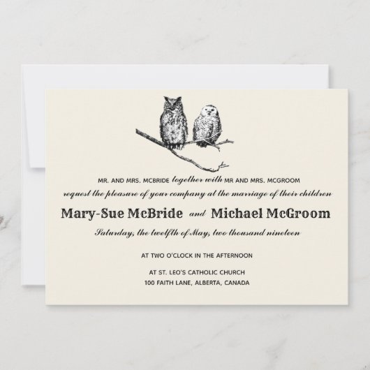 Rustic Woodland Owls Wedding Invitation Kaart (Voorkant)