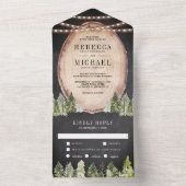 Rustic Woodland Pine Forest Wood Slice Wedding All In One Uitnodiging (Binnen)