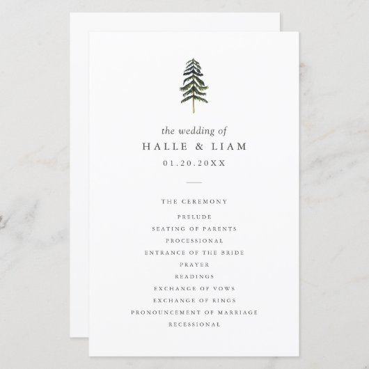 Rustic Woodland Pine Tree Wedding Programme (Voorkant / Achterkant)