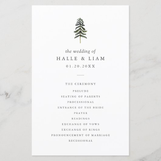Rustic Woodland Pine Tree Wedding Programme (Voorkant)