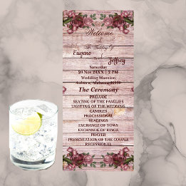Rustic Woodland Rozen Floral country Wedding Programma