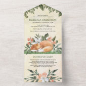 Rustic Woodland Slaapend Fox Baby shower All In One Uitnodiging (Binnen)