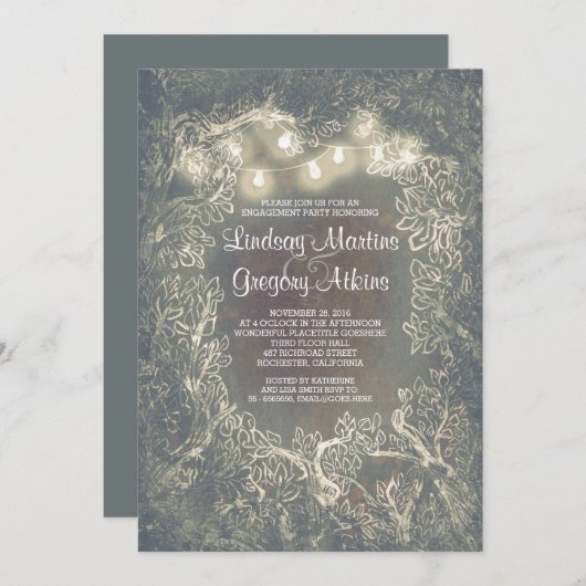 Rustic Woodland String Lights Engagement Party Kaart (Voorkant / Achterkant)