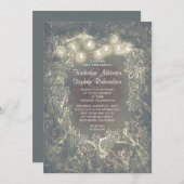 Rustic Woodland String Lights Wedding Invites Kaart (Voorkant / Achterkant)