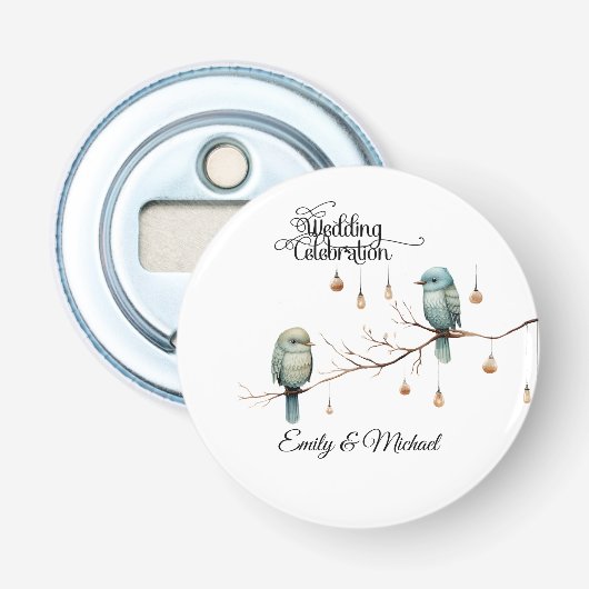 Rustic Woodland Tortelduifjes Celebration Button Flesopener (Voorkant)