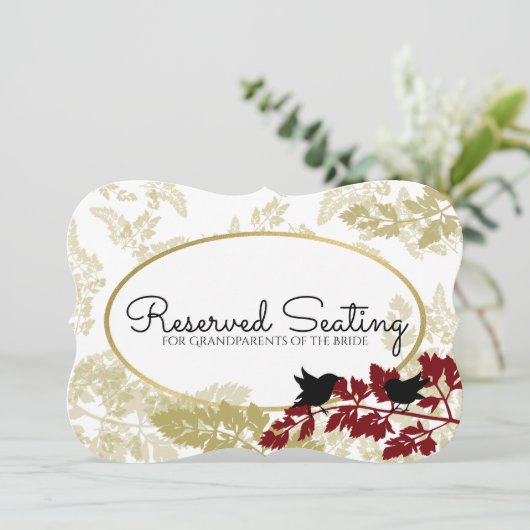 Rustic Woodland Vogels Bordeaux en Goud Gereservee Kaart (Staand voorkant)