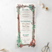 Rustic Woodland Waterverf Forest Wedding Tri-Fold Drieluik Uitnodiging (Binnen)