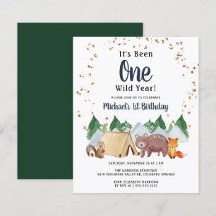 Rustic Woodland Wild One 1st Birthday Party Invita
