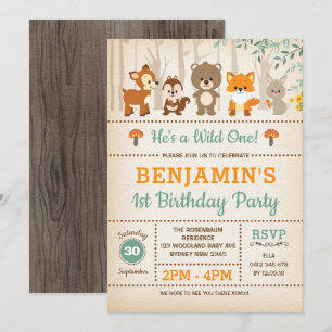 Rustic Woodland Wild One Forest Animals Birthday Kaart