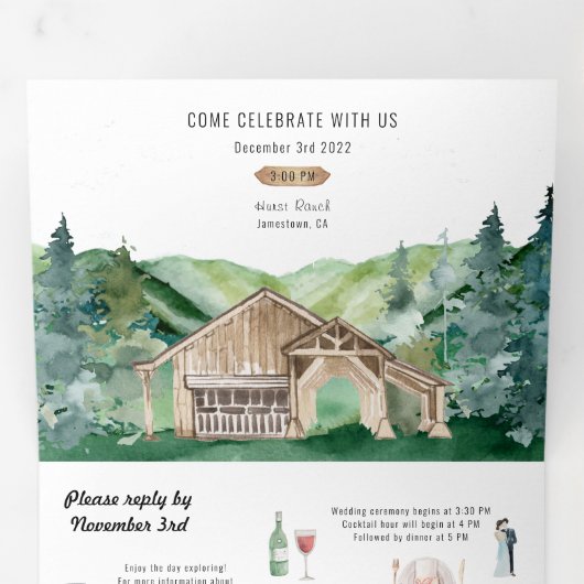 Rustic Woods Barn Wedding | Tri-Fold Invitation (Intérieur en premier)