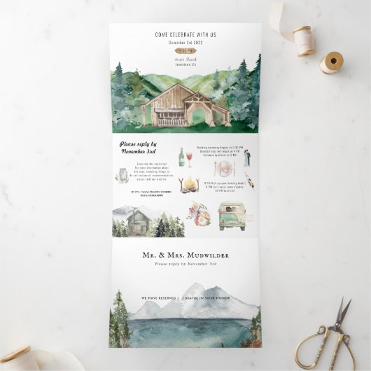 Rustic Woods Barn Wedding | Tri-Fold Invitation (Intérieur)