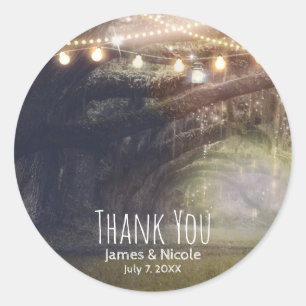 Rustic Woods Betoverd Bos & Lichtjes Bruiloft Ronde Sticker