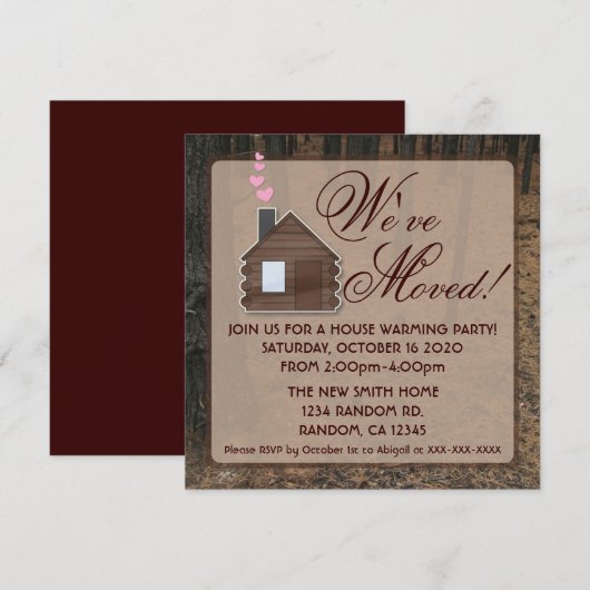 Rustic woods log cabine de nouvelles invitations à (Devant / Derrière)