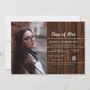 Rustic Woodsy 2 Foto Hout Afstudeerfeest Kaart