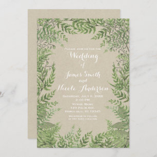 Rustic Woodsy Botanical Leaves Kraft Wedding Kaart