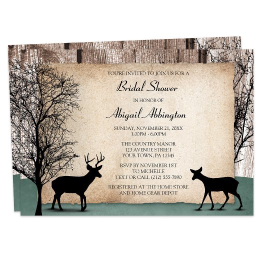 Rustic Woodsy Deer Bridal Shower Invitations Kaart