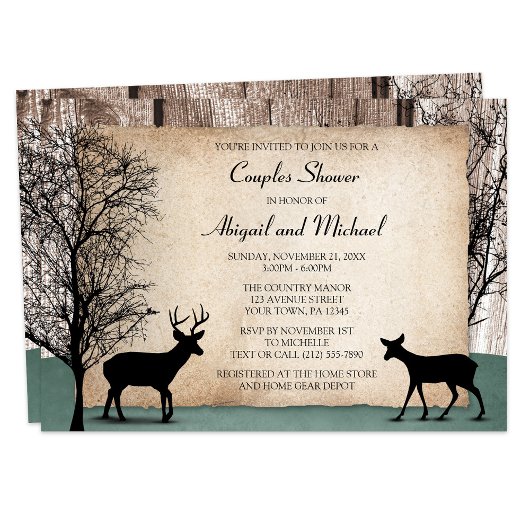 Rustic Woodsy Deer Couples Shower Invitations Kaart