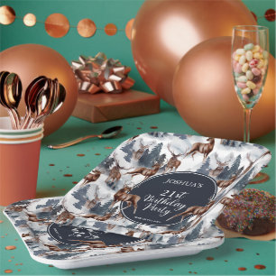 Rustic Woodsy Deer   Forest 21st Birthday Party Papieren Bordje
