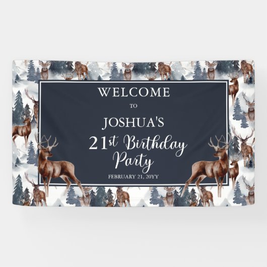 Rustic Woodsy Deer | Forest 21st Birthday Party Spandoek (Horizontaal)