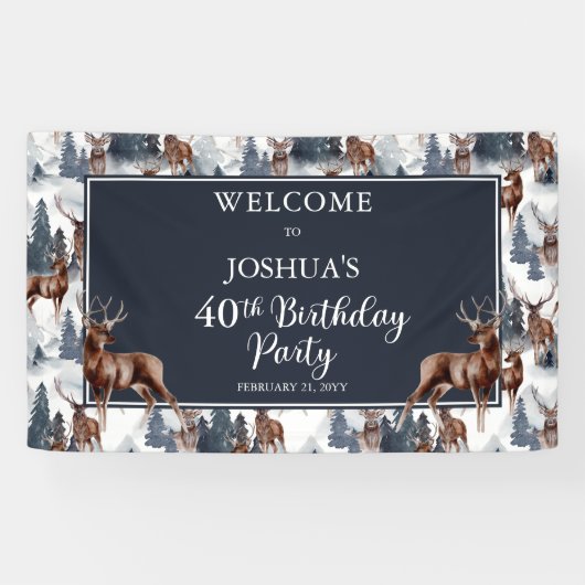 Rustic Woodsy Deer | Forest 40th Birthday Party Spandoek (Horizontaal)
