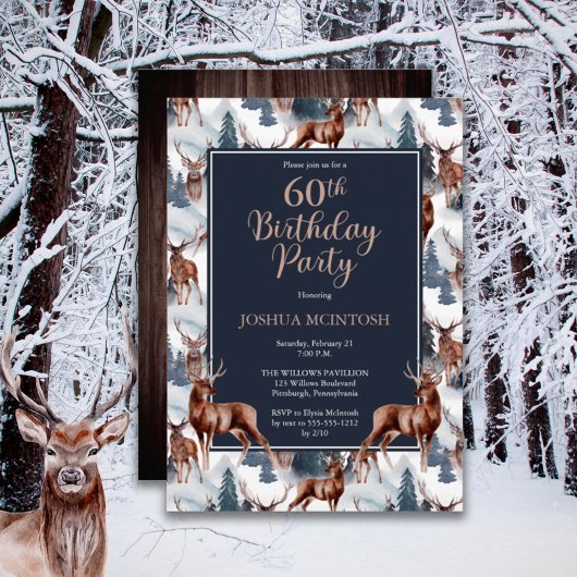 Rustic Woodsy Deer | Forest 60th Birthday Party Kaart