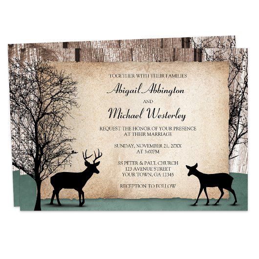 Rustic Woodsy Deer Wedding Invitations Kaart