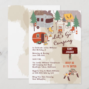 Rustic Woodsy Lets Go Camping 21st Birthday Party Kaart
