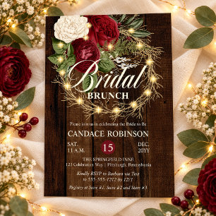 Rustic Woodsy Lighted Wreath Bridal Brunch Kaart
