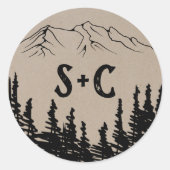 Rustic Woodsy Monogram Wedding Envelope Ronde Sticker (Voorkant)
