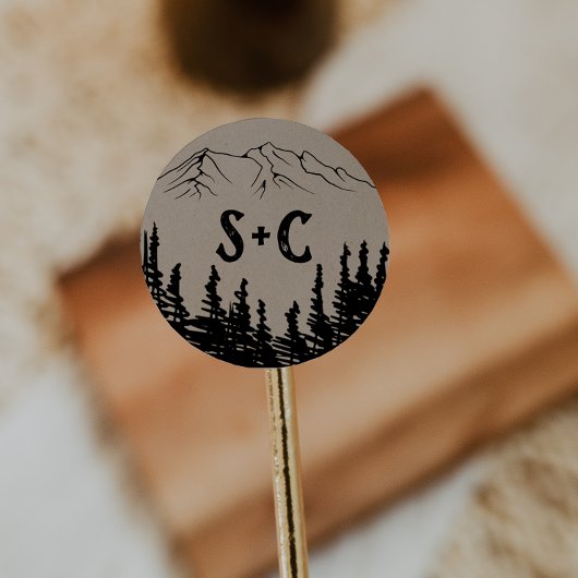 Rustic Woodsy Monogram Wedding Envelope Ronde Sticker