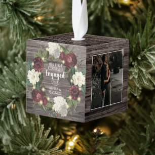 Rustic Woodsy Ons eerste kerstcadeautje 3 Foto Kubus Ornament
