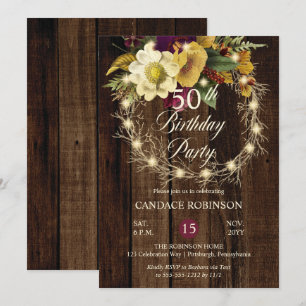 Rustic Woodsy verlicht Wreath 50th Birthday Party Kaart