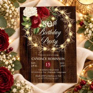 Rustic Woodsy verlicht Wreath 80th Birthday Party Kaart