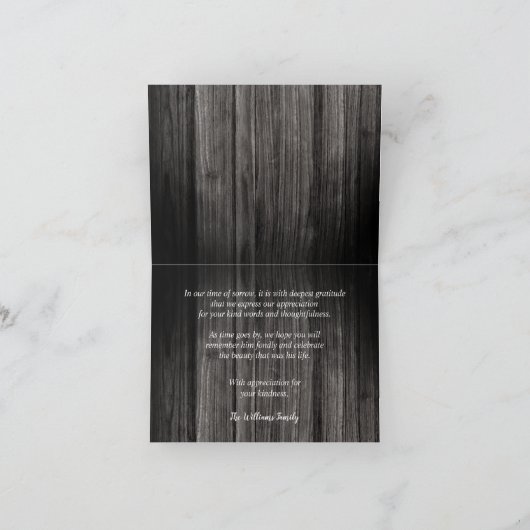 Rustic Woodsy Wagon Wheel Bereavement Hartelijk da Bedankkaart (Binnen)