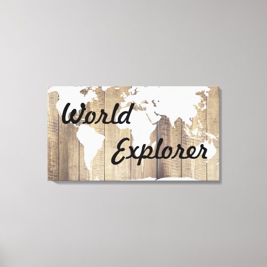 Rustic World Explorer White Wereldkaart Wood Plank Canvas Afdruk (Voorkant)