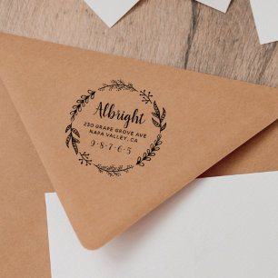 Rustic Wreate Familienaam & het Adres van de Terug Rubberstempel