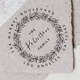 Rustic Wreate Familienaam Script Return Address Rubberstempel
