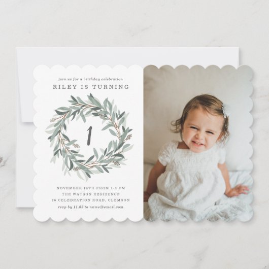 Rustic Wreath 1e verjaardag Kaart (Voorkant)