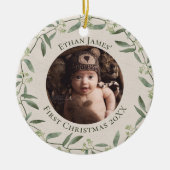 Rustic Wreath Baby's First kerstfoto Holiday Keramisch Ornament (Voorkant)