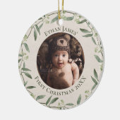 Rustic Wreath Baby's First kerstfoto Holiday Keramisch Ornament (Links)
